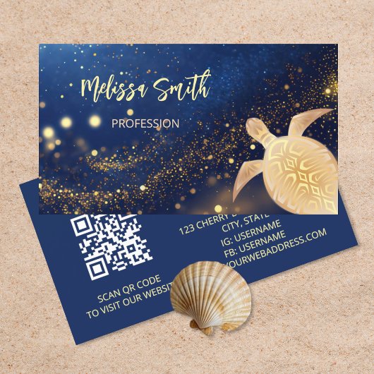 Code QR | Carte de visite Tortue Tribale Or