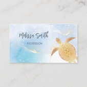 Code QR | Carte de visite Tortue Tribale Or Bleu (Devant)