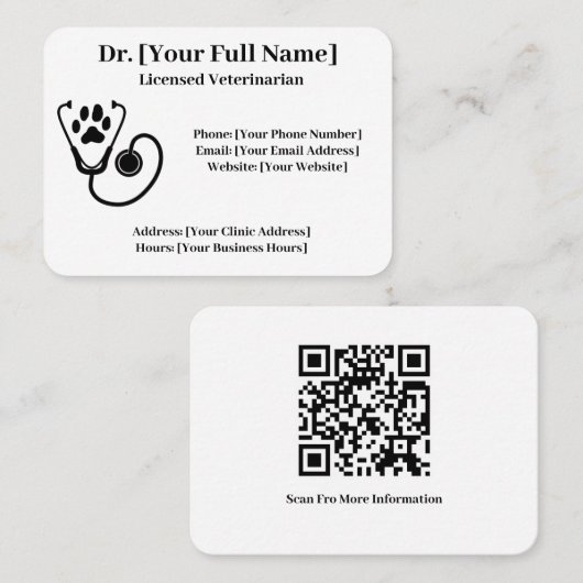 Code QR Carte de visite vétérinaire personnalisabl (Devant / Derrière)