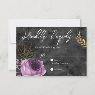 Code QR Carte RSVP de mariage floral violet et noi