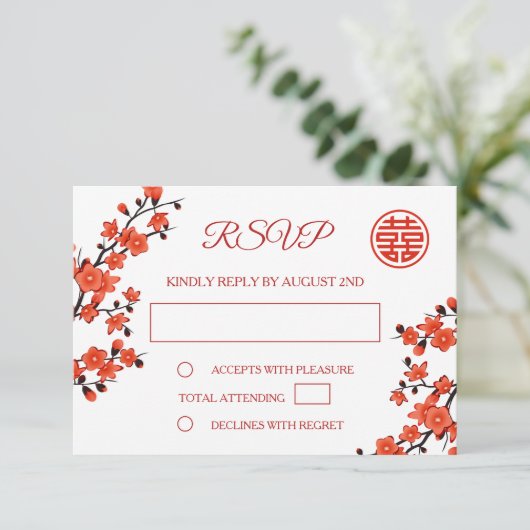 Code QR | Cherry Blossom Red RSVP Mariage chinois (Debout devant)