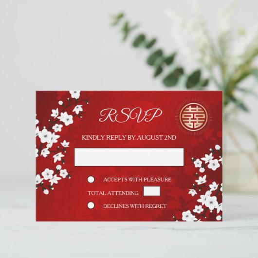 Code QR | Cherry Blossom Red RSVP Mariage chinois (Debout devant)