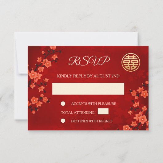 Code QR | Cherry Blossom Red RSVP Mariage chinois (Devant)