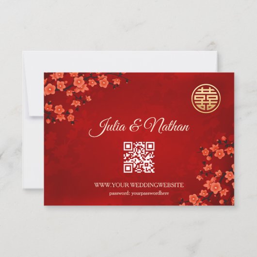 Code QR | Cherry Blossom Red RSVP Mariage chinois (Dos)