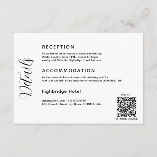 Code QR classique - Détails du Mariage Carte de bo (Devant)