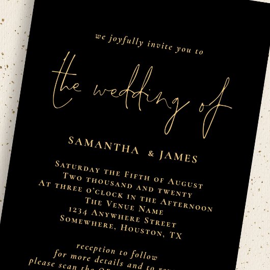 Code QR classique Faire-part de mariage noir or