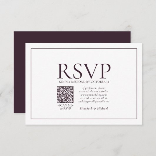 Code QR classique Plum formel Mariage RSVP (Devant / Derrière)