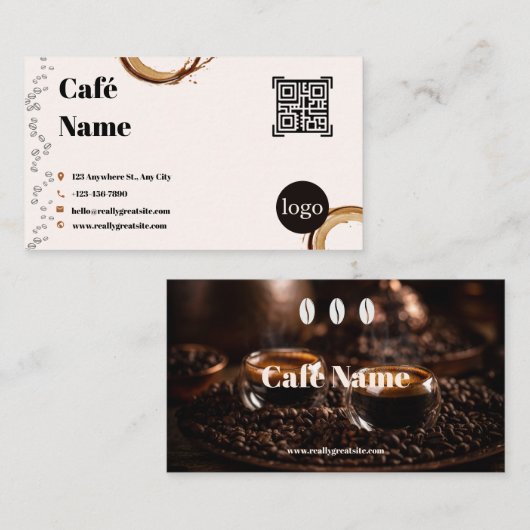 Code QR de carte de visite de café éclaboussé de c (Devant / Derrière)