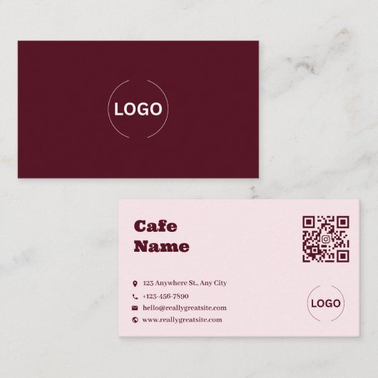 Code QR de carte de visite de salon de thé Rose Pâ (Devant / Derrière)