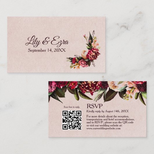 Code QR de la carte RSVP Burgundy et Blush (Devant / Derrière)