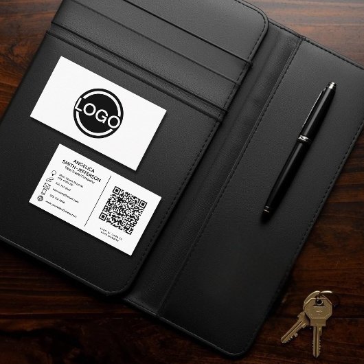 Code QR de logo Carte de visite Noir & Blanc