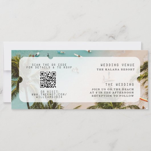 Code QR de mariage de destination Carte d'embarque (Dos)
