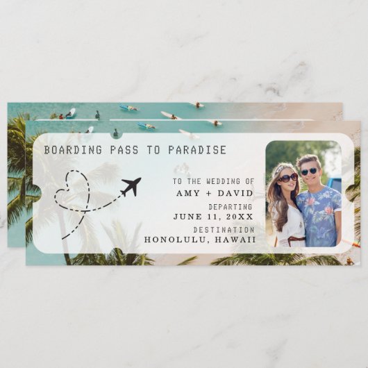 Code QR de mariage de destination Carte d'embarque (Devant / Derrière)