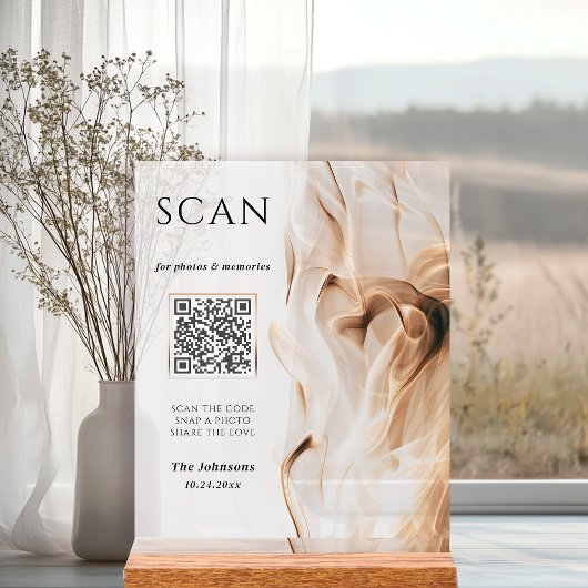 Code QR de mariage en acrylique doré de luxe moder