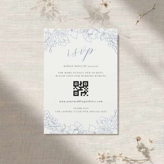 Code QR de mariage floral bleu délicat RSVP