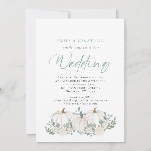 Code QR de mariage Invitation citrouilles blanches (Devant)