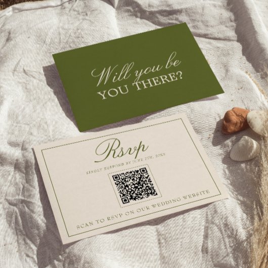 Code QR de mariage RSVP vert olive élégant à l'anc