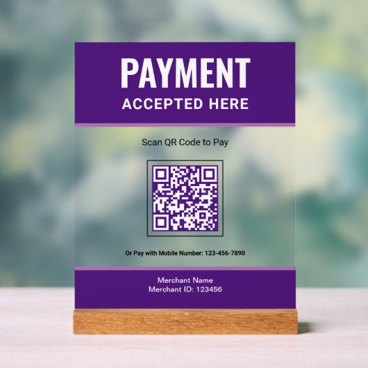 Code QR de paiement commercial Purple Scan to Pay (Neutre)