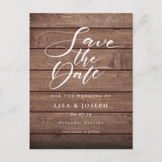 Code QR de photo de bois rustique pour carte "Save (Devant)