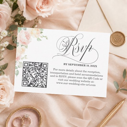 Code QR de réponse au mariage de roses douces élég