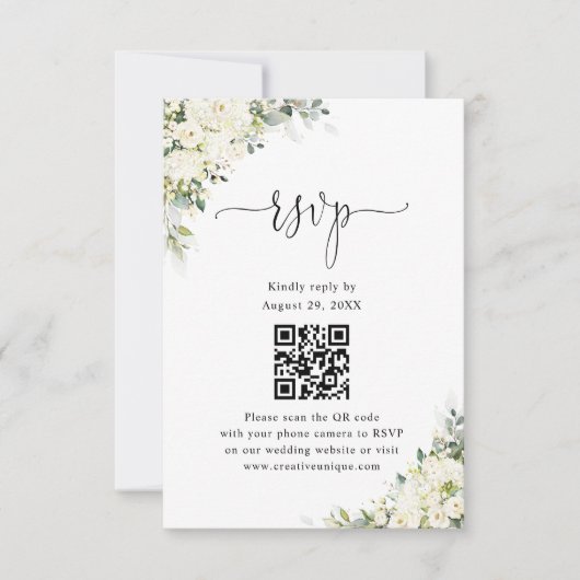 Code QR de réponse au mariage Fleurs blanches élég (Devant)