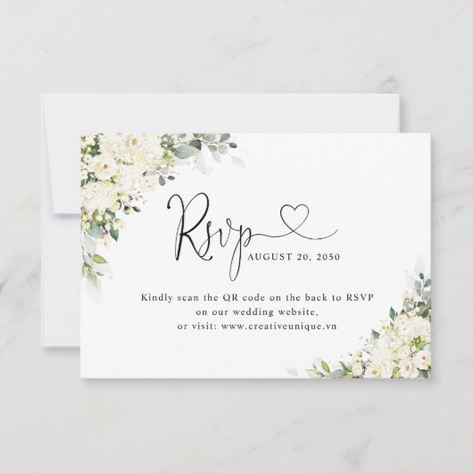 Code QR de réponse au mariage Fleurs blanches élég (Devant)