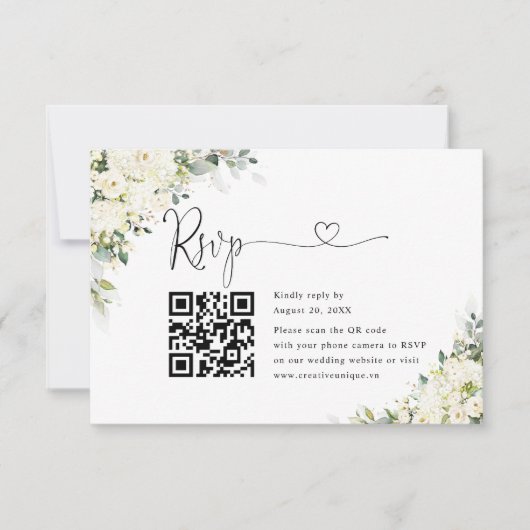 Code QR de réponse au mariage Fleurs blanches élég (Devant)