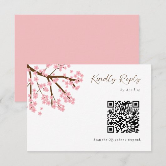 Code QR de réponse de mariage aux fleurs de cerisi (Devant / Derrière)
