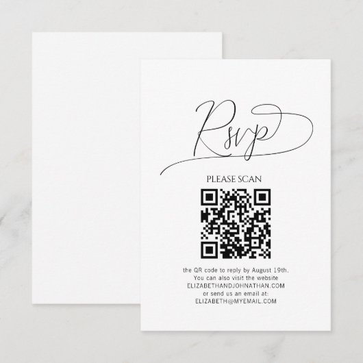 Code QR de réponse de mariage avec un script minim (Devant / Derrière)