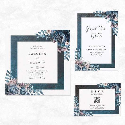 Code QR de réponse de mariage élégant Blue Marble
