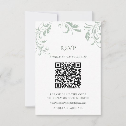 Code QR de réponse de mariage élégant vert sauge e (Devant)