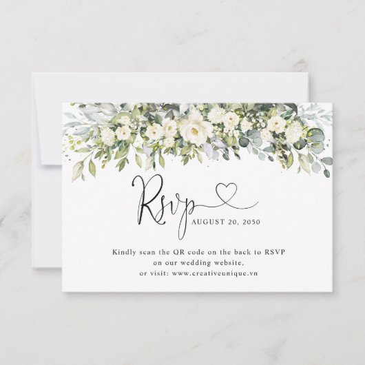 Code QR de réponse de mariage floral blanc  (Devant)