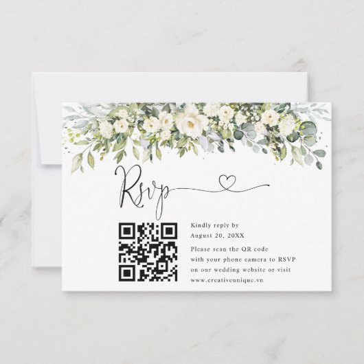 Code QR de réponse de mariage floral blanc (Devant)