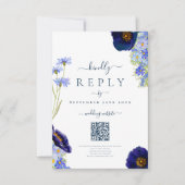 Code QR de réponse de mariage floral bleu élégant (Devant)