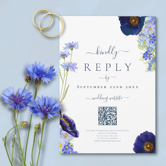 Code QR de réponse de mariage floral bleu élégant