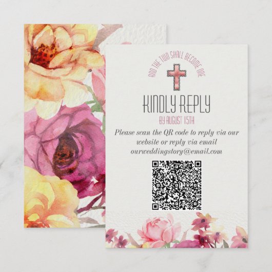Code QR de réponse de mariage Floral Inspirant (Devant / Derrière)