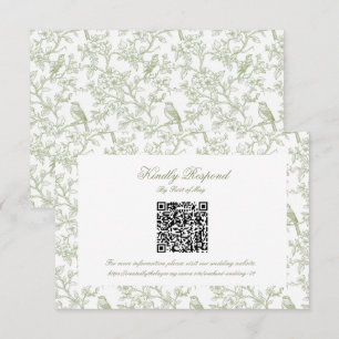 Code QR de réponse RSVP floral et oiseau vert clas