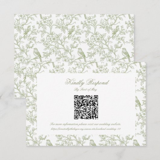 Code QR de réponse RSVP floral et oiseau vert clas (Devant / Derrière)