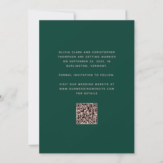 Code QR du faire-part Émeraude Vert Rose Script (Dos)