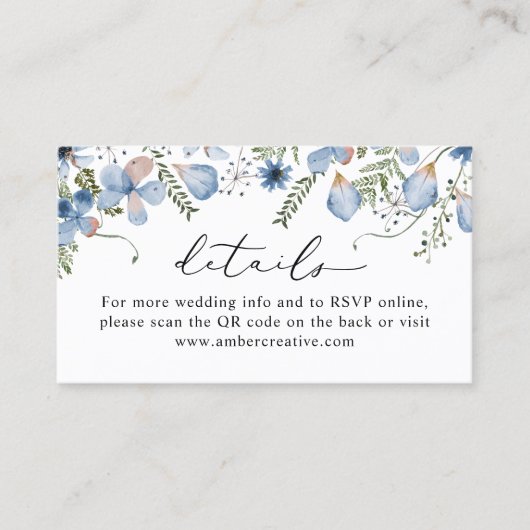 Code QR Dusty Blue Mariage Détails Carte de boîtie (Devant)