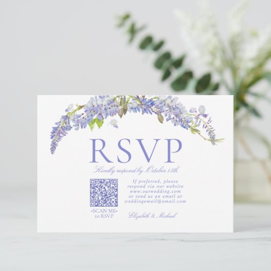 Code QR Élégant Purple Wisteria Script Formel RSVP (Debout devant)