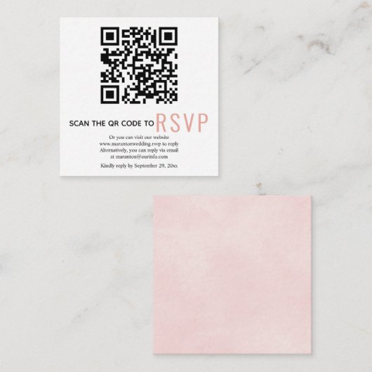 Code QR en ligne RSVP mariage rose carte de boîtie (Devant / Derrière)
