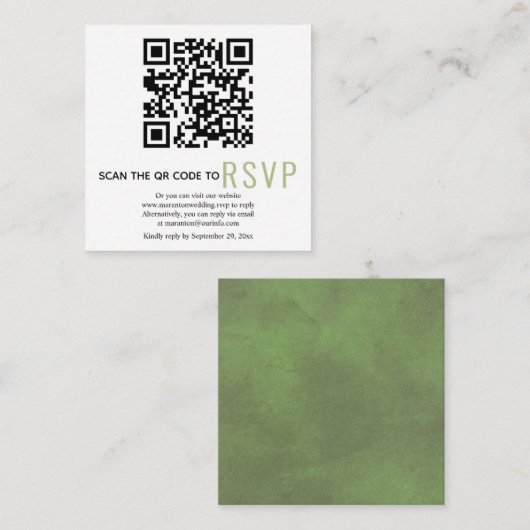 Code QR en ligne RSVP mariage vert carte de boîtie (Devant / Derrière)