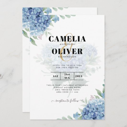 Code QR Faire-part de mariage Blue Hydrangea (Devant / Derrière)