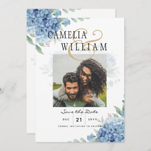 Code QR Faire-part de mariage Blue Hydrangea (Devant / Derrière)