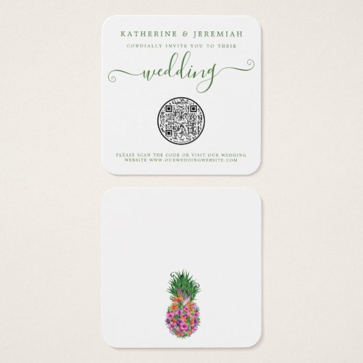 Code QR Faire-part de mariage d'ananas floral (Devant & derrière)