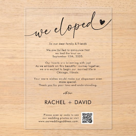 Code QR Faire-part simple Elopement Elopement (Recto)