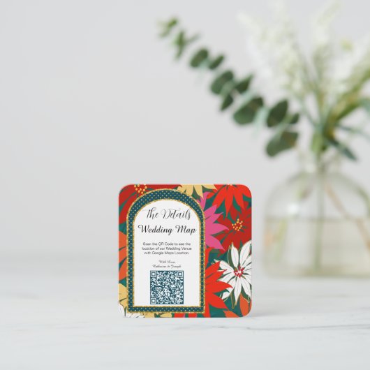 Code QR Fleurs tropicales Carte Mariage & Détails (Debout devant)