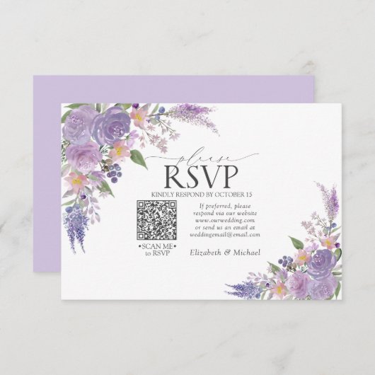 Code QR floral mariage lilas lavande mauve RSVP (Devant / Derrière)