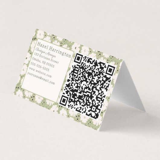 Code QR floral mignon Carte de visite plié Whimsy (Dos)